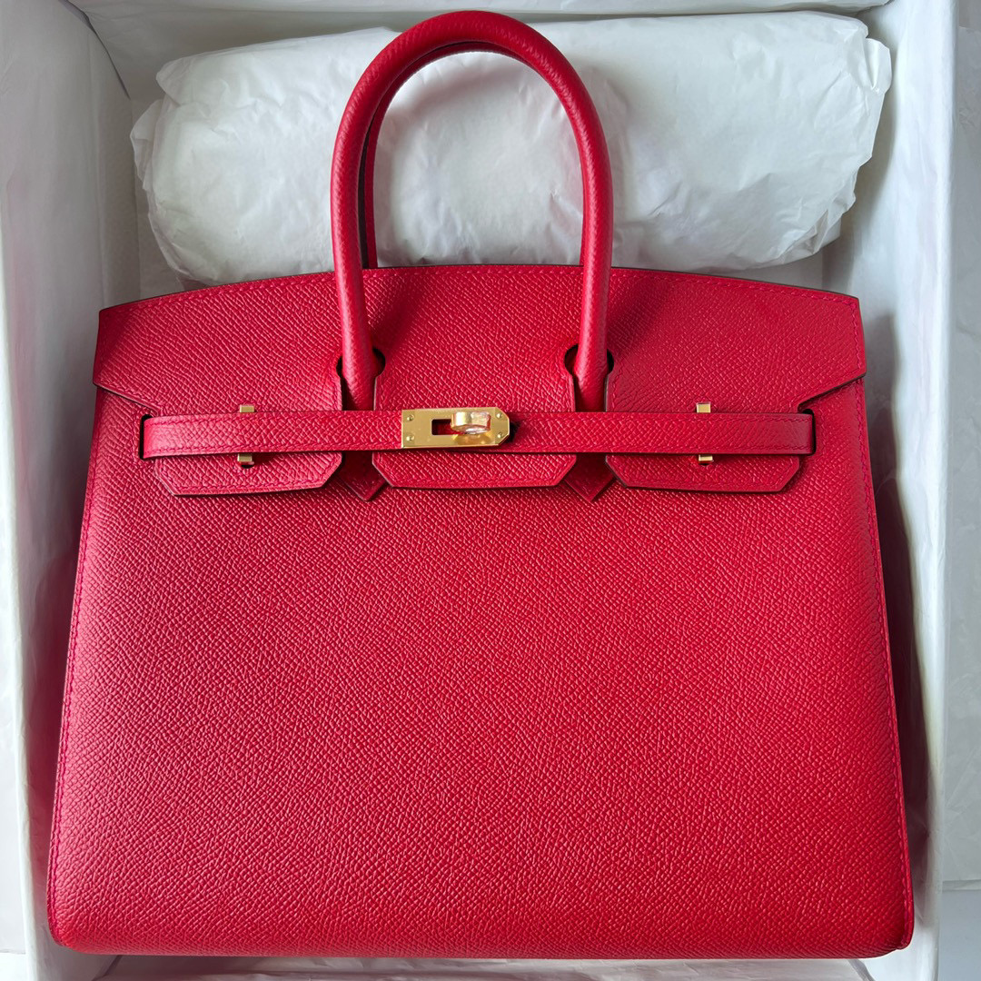 Hermes bag price Birkin 25cm Sellier Epsom Q5 Rose casaque 国旗红