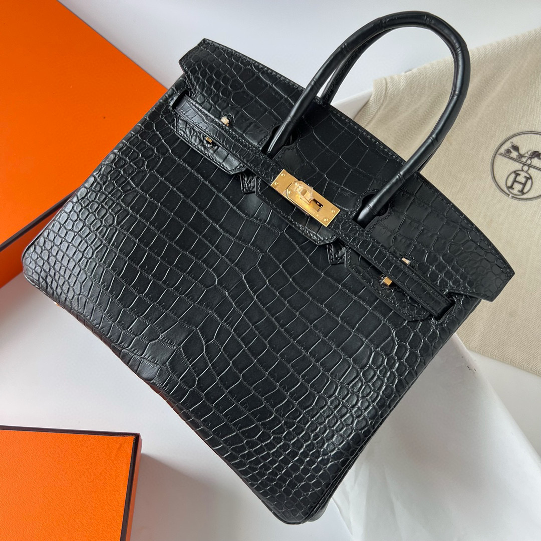 Hermes Birkin 25cm 雾面倒V澳洲湾鳄 Matte Porosus Crocodile 黑色