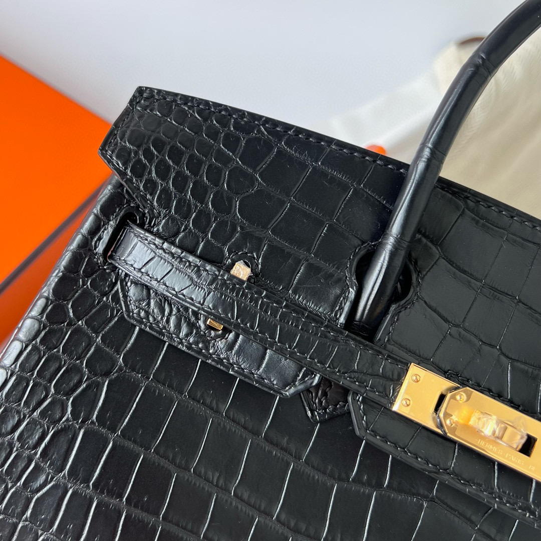 Hermes Birkin 25cm 雾面倒V澳洲湾鳄 Matte Porosus Crocodile 黑色