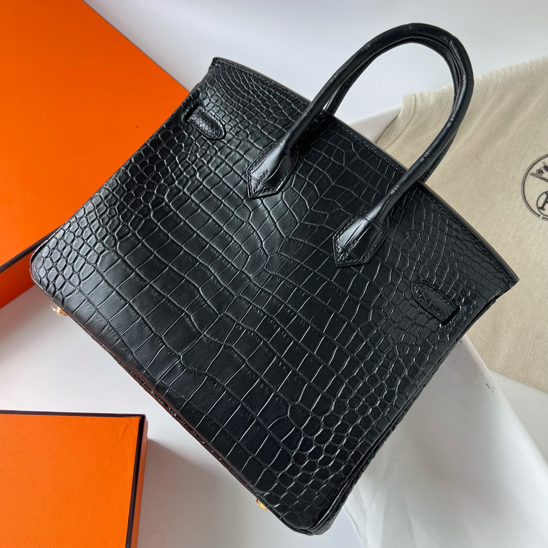 Hermes Birkin 25cm 雾面倒V澳洲湾鳄 Matte Porosus Crocodile 黑色