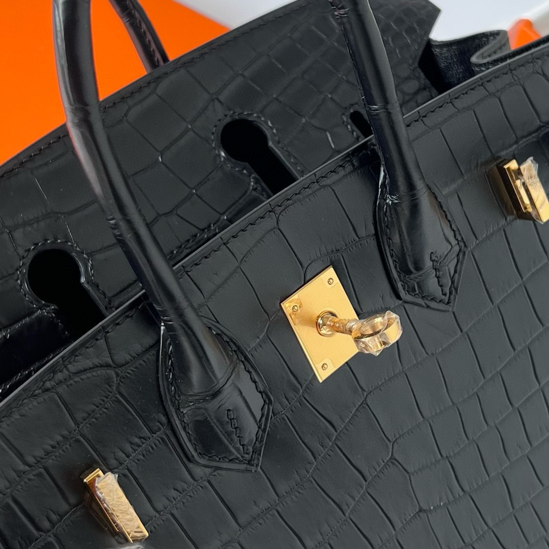 Hermes Birkin 25cm 雾面倒V澳洲湾鳄 Matte Porosus Crocodile 黑色