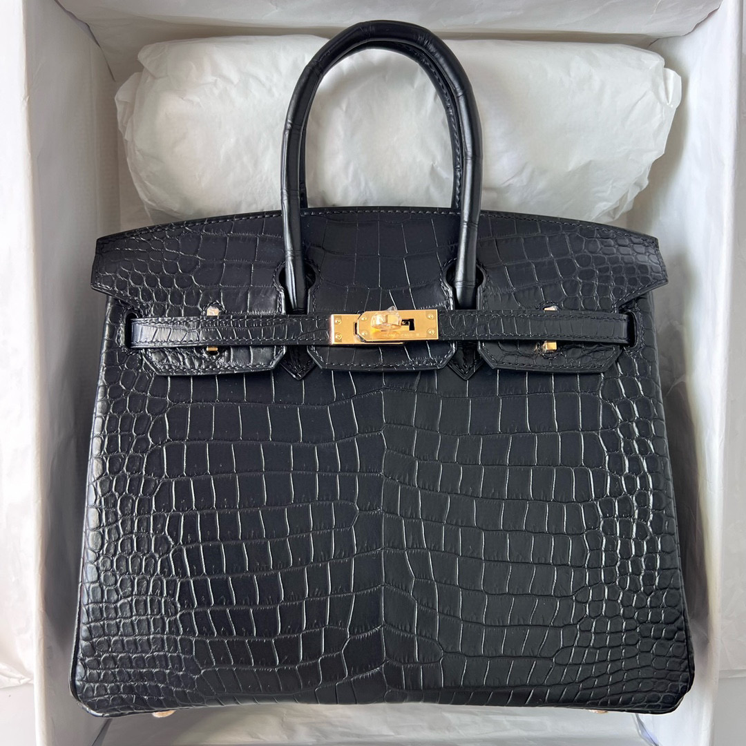 Hermes Birkin 25cm 雾面倒V澳洲湾鳄 Matte Porosus Crocodile 黑色