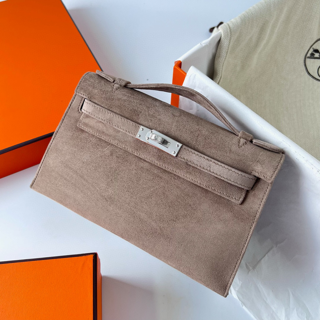 Hermes Mini Kelly Pochette Doblis Suede 麂皮 CC18 Etoupe 大象灰