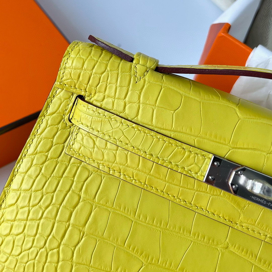 愛馬仕迷妳凱莉包價格 Hermes Mini Kelly Pochette Matte Alligator Crocodile 9R Lime