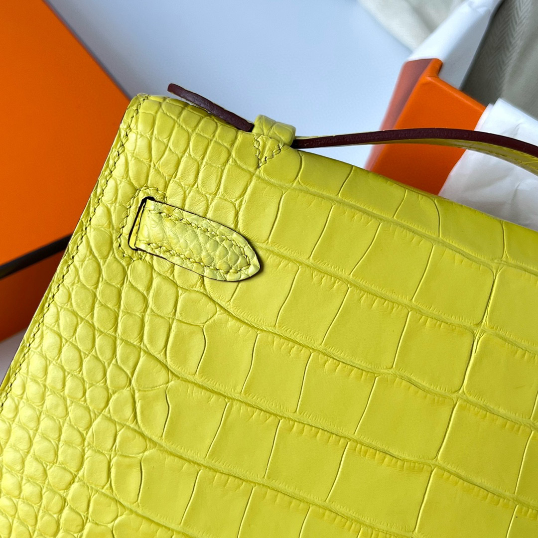 愛馬仕迷妳凱莉包價格 Hermes Mini Kelly Pochette Matte Alligator Crocodile 9R Lime