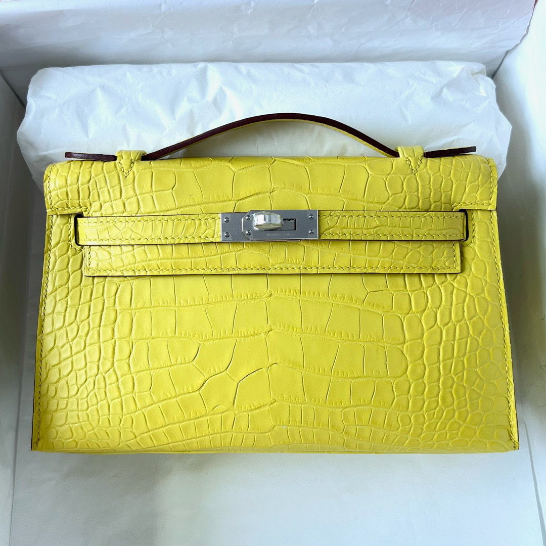 愛馬仕迷妳凱莉包價格 Hermes Mini Kelly Pochette Matte Alligator Crocodile 9R Lime