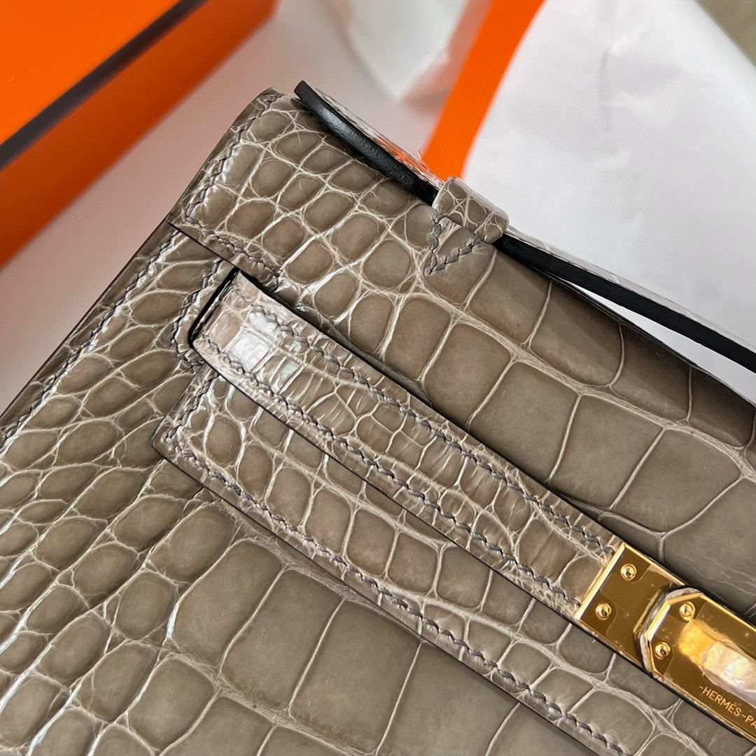 愛馬仕迷妳凱莉包價格 Hermes Mini Kelly Pochette Alligator Crocodile Gris Tourterelle