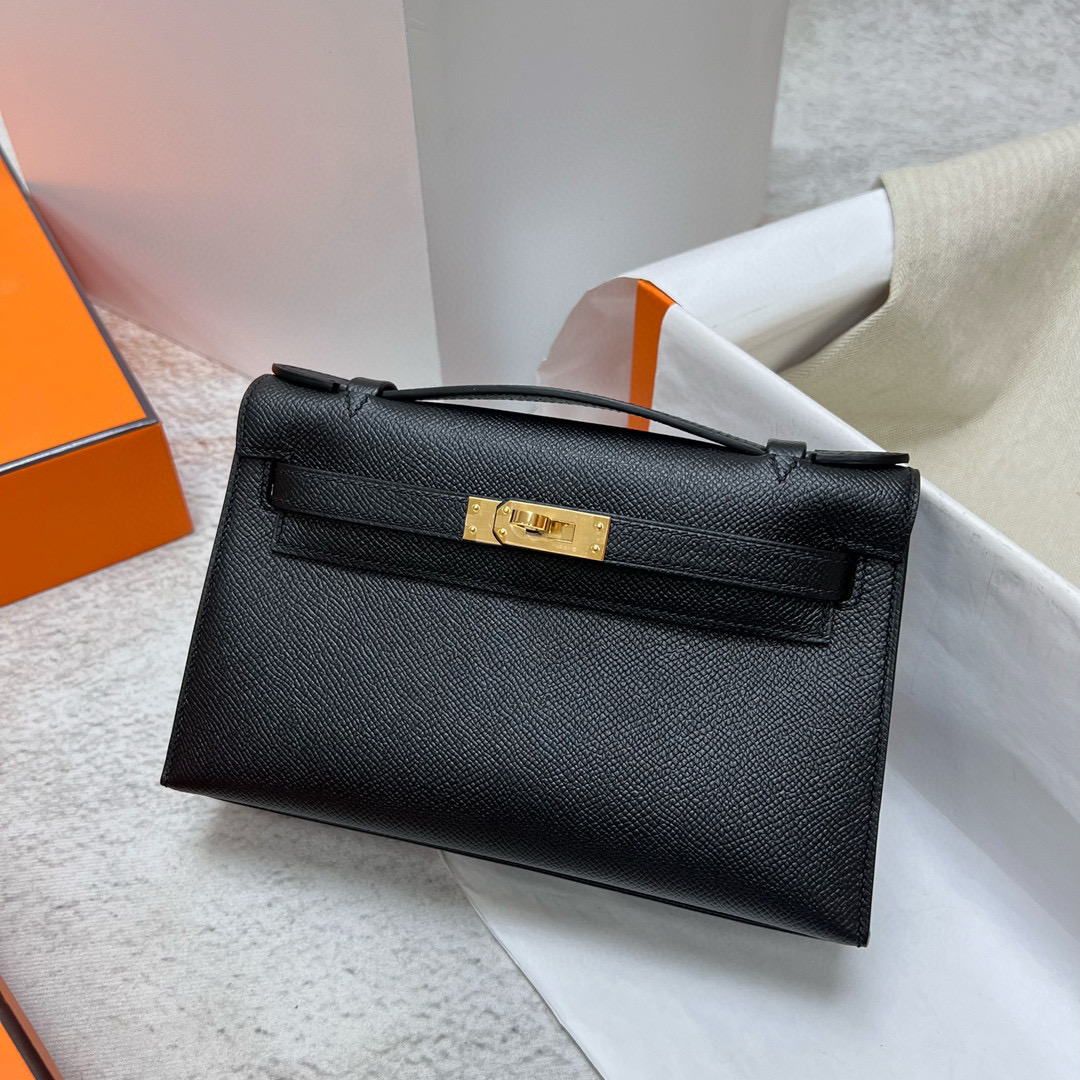 愛馬仕迷妳凱莉包壹代價格 Hermes Mini Kelly Pochette Epsom Noir 黑色