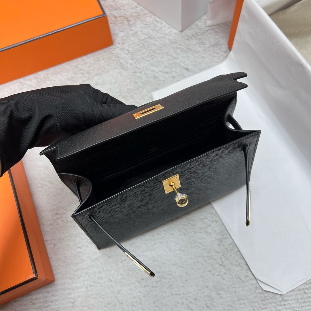 愛馬仕迷妳凱莉包壹代價格 Hermes Mini Kelly Pochette Epsom Noir 黑色