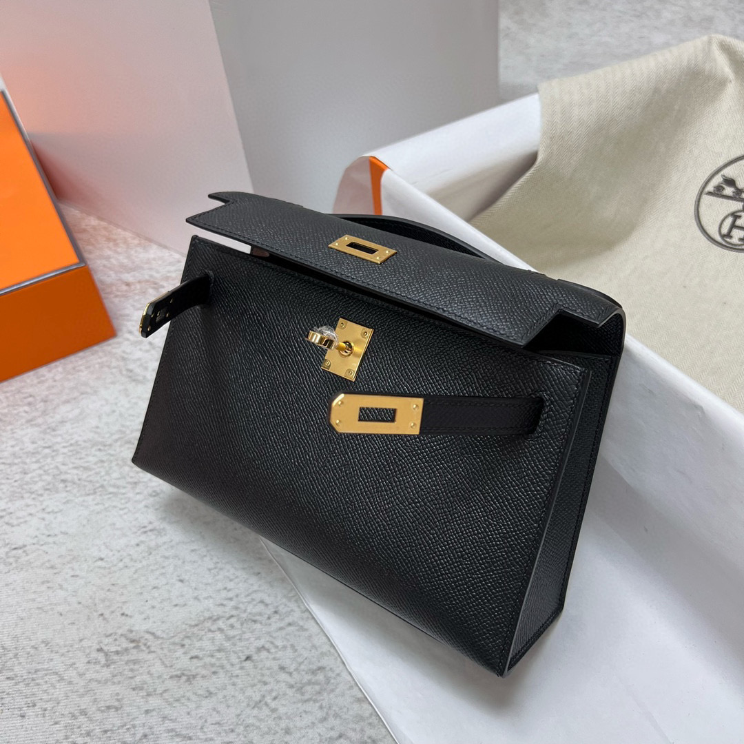 愛馬仕迷妳凱莉包壹代價格 Hermes Mini Kelly Pochette Epsom Noir 黑色