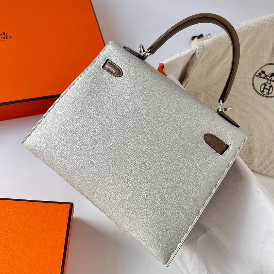 Hermes Kelly 25 Sellier Ostrich 80 Gris Perle GHW Stamp Z