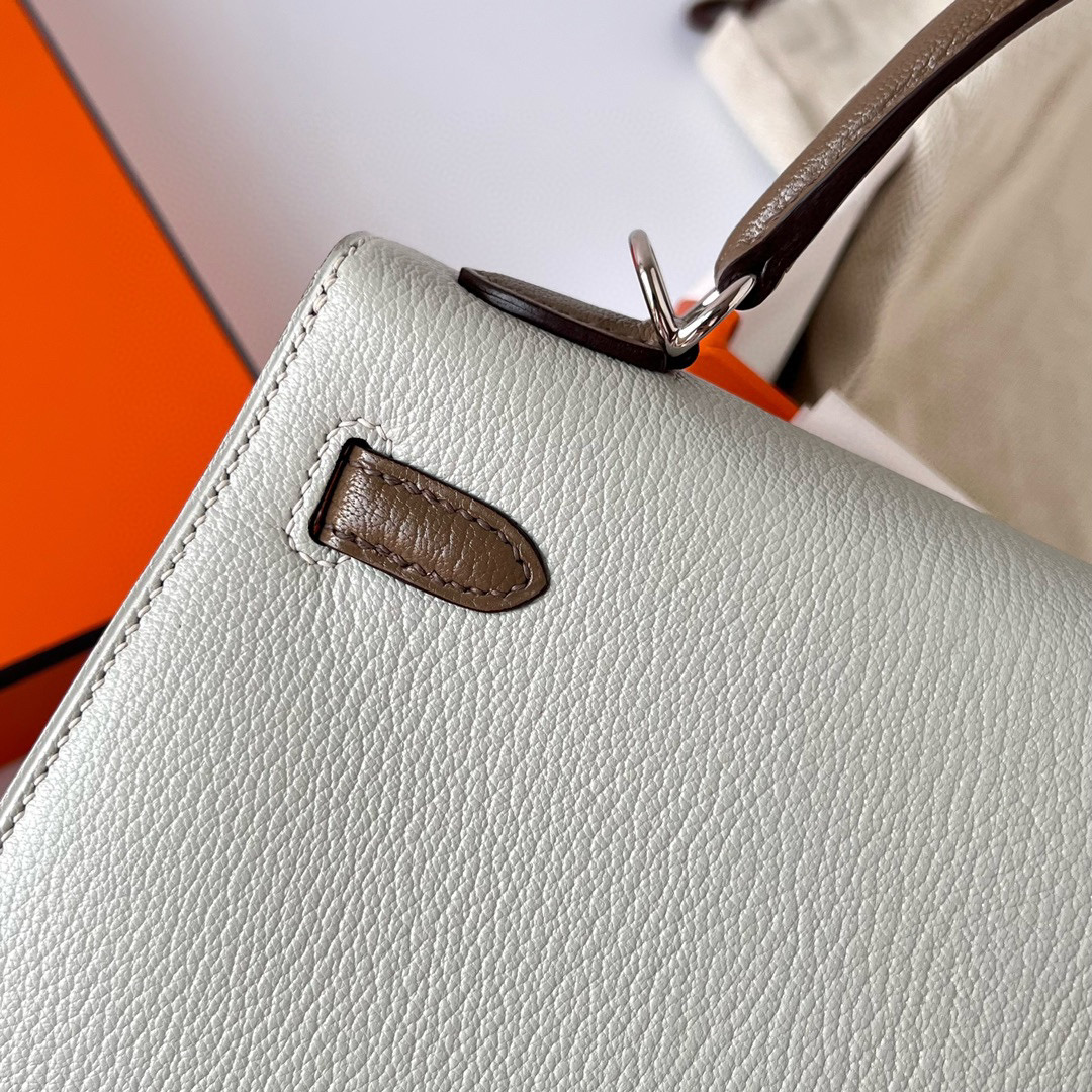 愛馬仕凱莉包25可以斜挎背嗎 Hermes Kelly 25cm Chevre Gris Perle/Etoupe