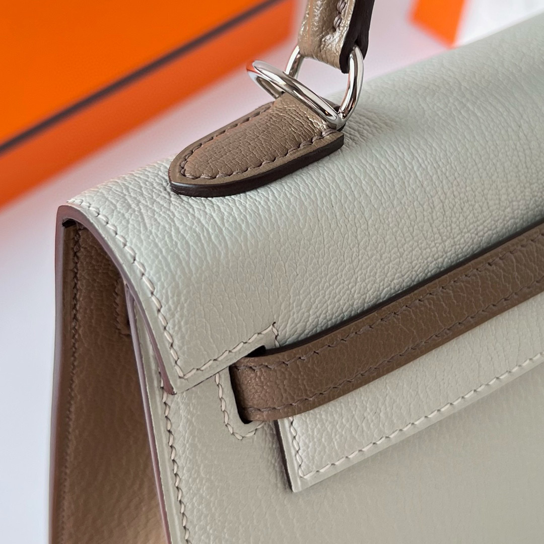 愛馬仕凱莉包25可以斜挎背嗎 Hermes Kelly 25cm Chevre Gris Perle/Etoupe