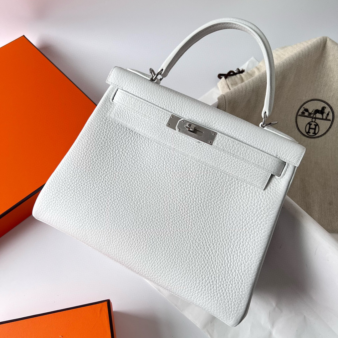 愛馬仕凱莉包 Hermes Kelly 28cm Clemence 01 Pure white 纯白色