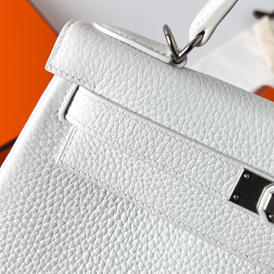 愛馬仕凱莉包 Hermes Kelly 28cm Clemence 01 Pure white 纯白色