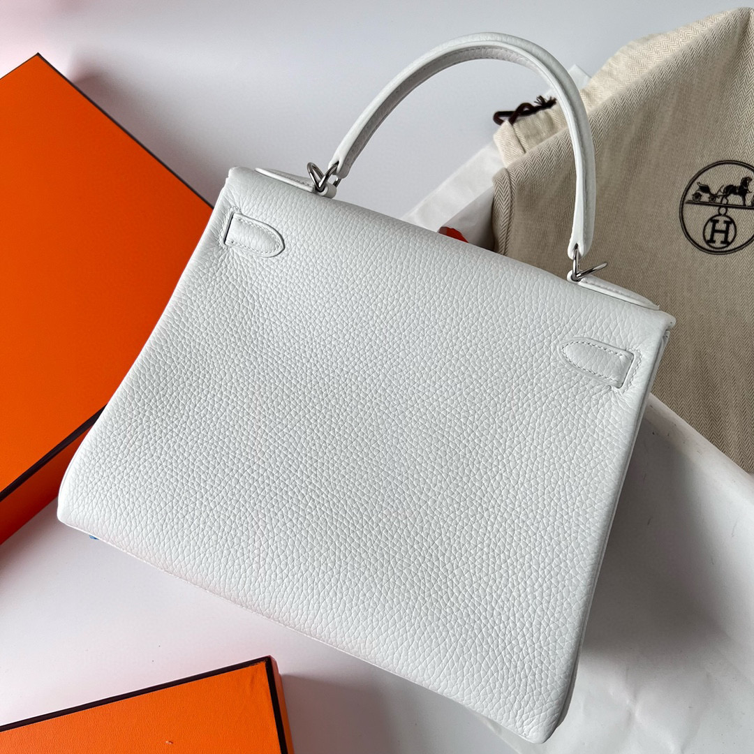愛馬仕凱莉包 Hermes Kelly 28cm Clemence 01 Pure white 纯白色
