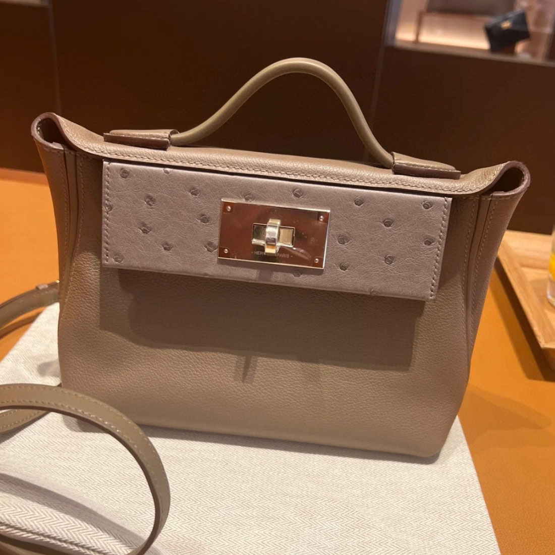 Hermes bag mini 24 24 Evercolor/Ostrich CC18 Etoupe 大象灰