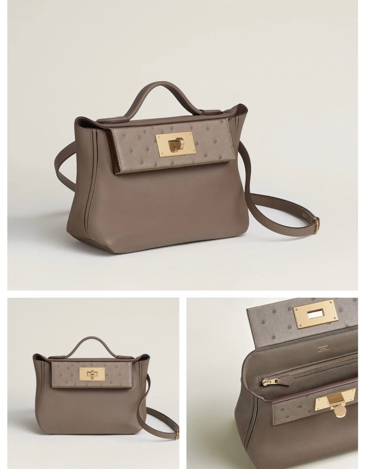 Hermes bag mini 24 24 Evercolor/Ostrich CC18 Etoupe 大象灰