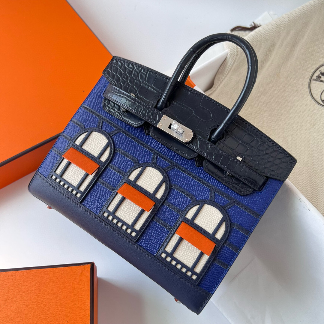 Hermès Birkin 20 Sellier Faubourg Blue Madame Crocodile Epsom Sombrero Swift