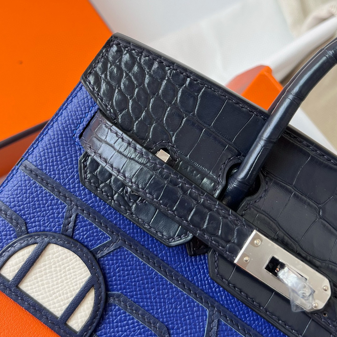 Hermès Birkin 20 Sellier Faubourg Blue Madame Crocodile Epsom Sombrero Swift