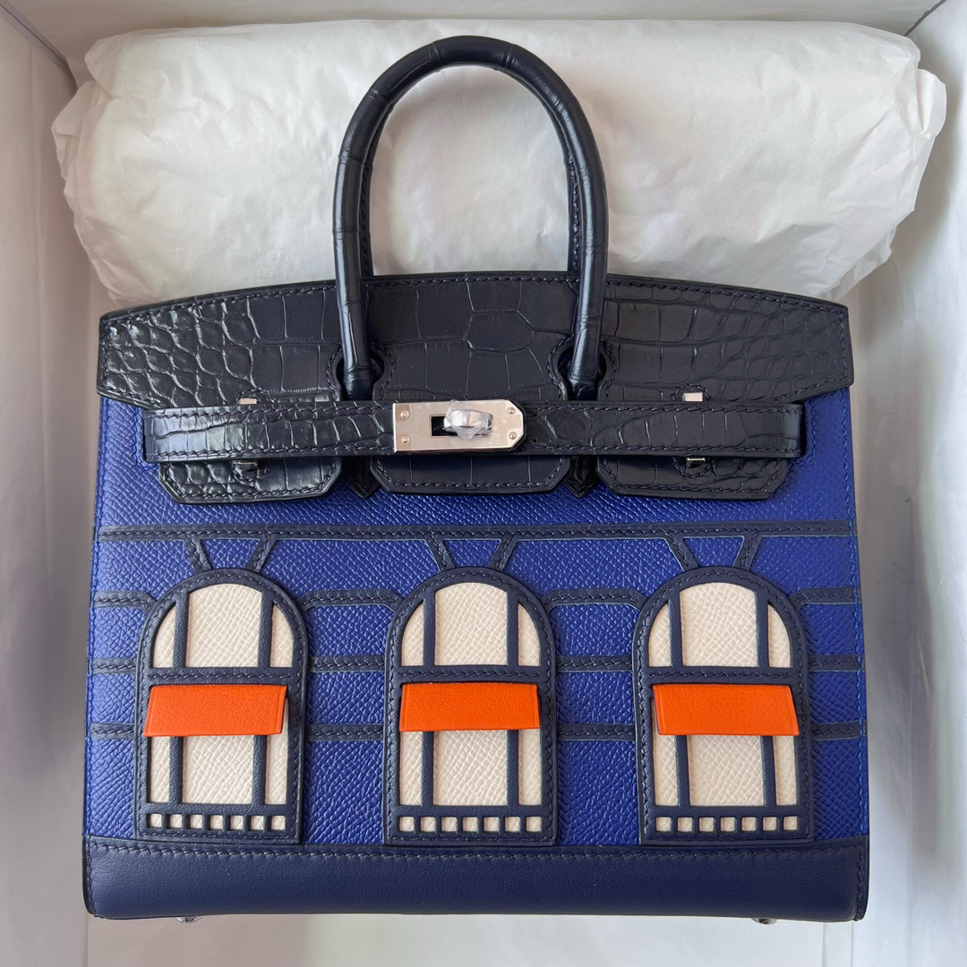 Hermès Birkin 20 Sellier Faubourg Blue Madame Crocodile Epsom Sombrero Swift
