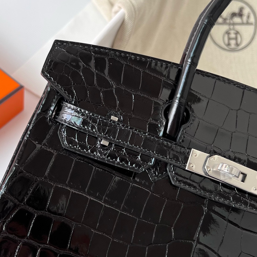 Hermes Birkin 25cm Shiny Nilo Crocodile CK89 Noir 黑色