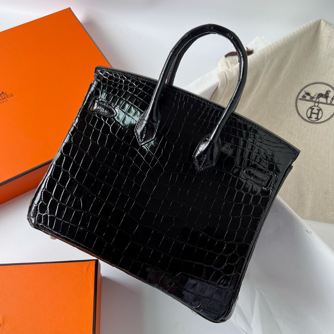 Hermes Birkin 25cm Shiny Nilo Crocodile CK89 Noir 黑色