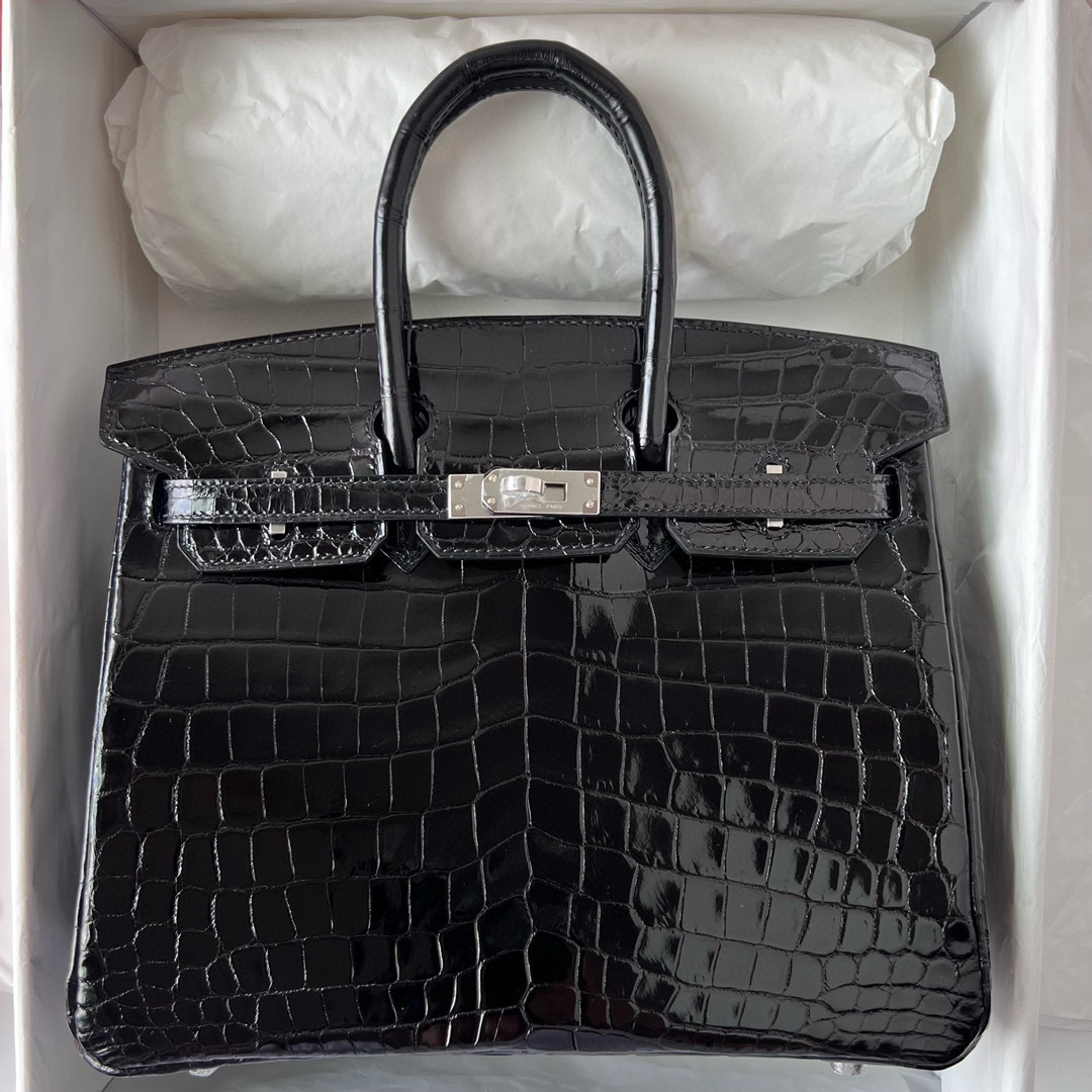 Hermes Birkin 25cm Shiny Nilo Crocodile CK89 Noir 黑色