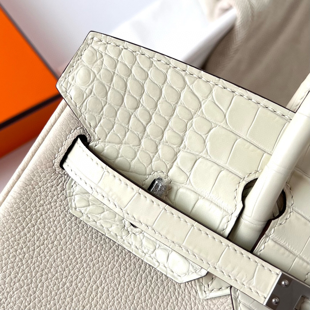 Hermes Birkin 25 Touch Togo Craie 奶昔白 拼 8L Beton 冰川白 霧面美洲鱷魚