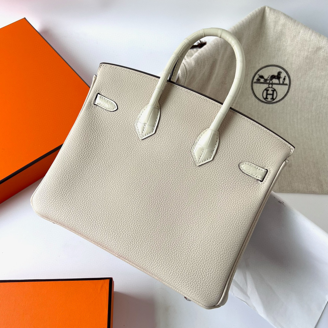 Hermes Birkin 25 Touch Togo Craie 奶昔白 拼 8L Beton 冰川白 霧面美洲鱷魚