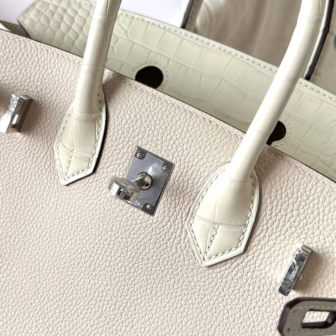 Hermes Birkin 25 Touch Togo Craie 奶昔白 拼 8L Beton 冰川白 霧面美洲鱷魚