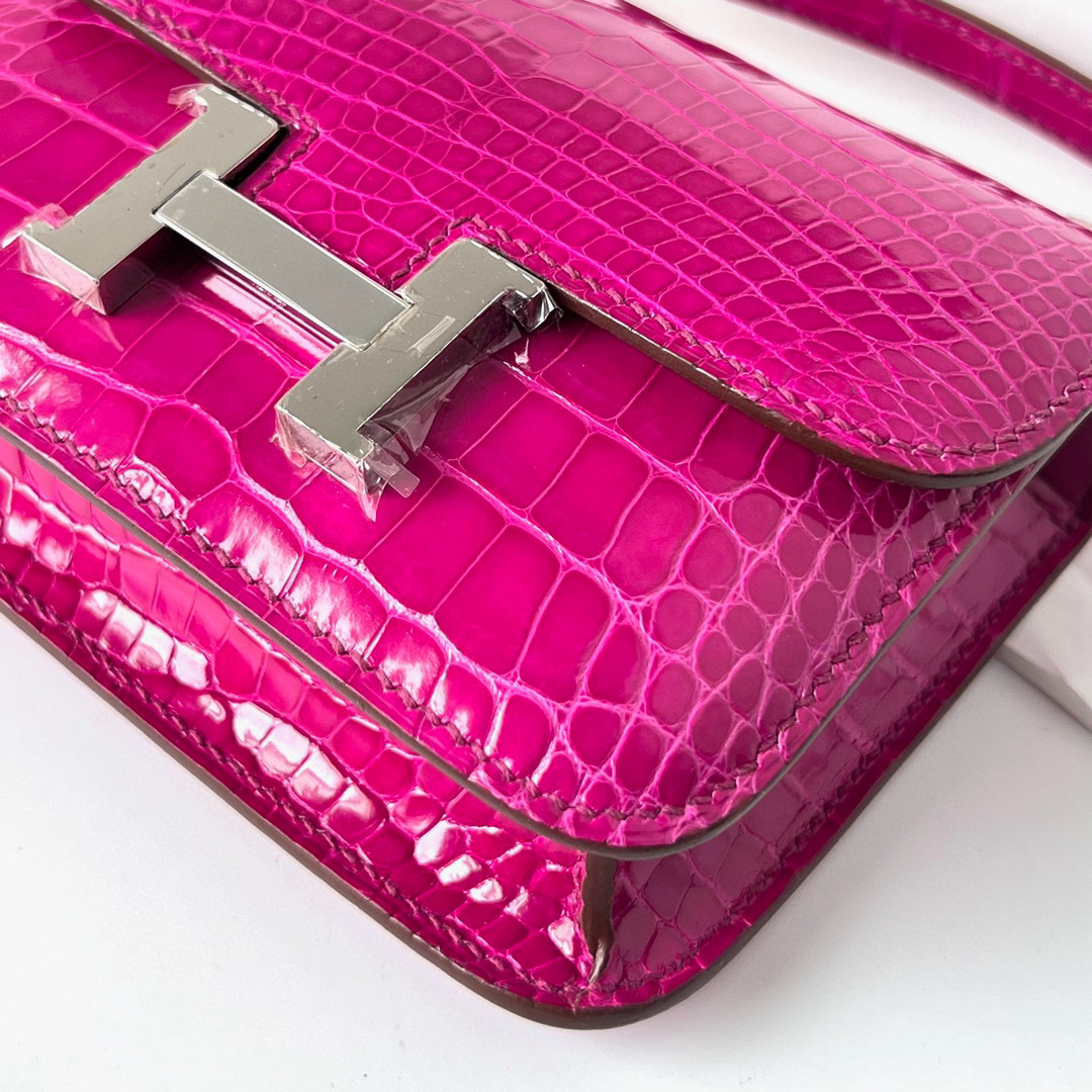 Hermès Constance Mini 14cm Shiny Alligator Crocodile J5 Rose Sheheraradez