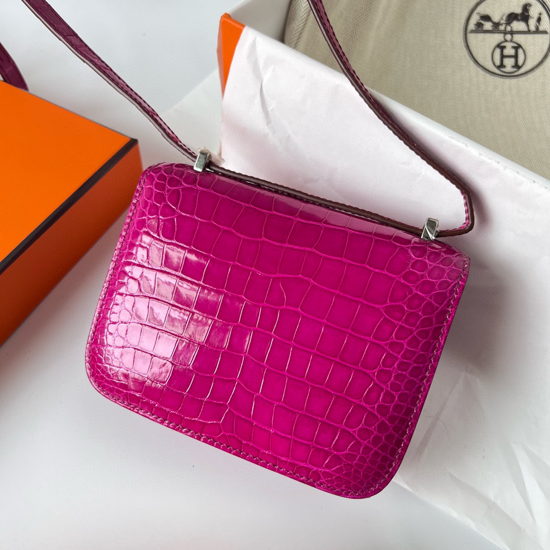 Hermès Constance Mini 14cm Shiny Alligator Crocodile J5 Rose Sheheraradez