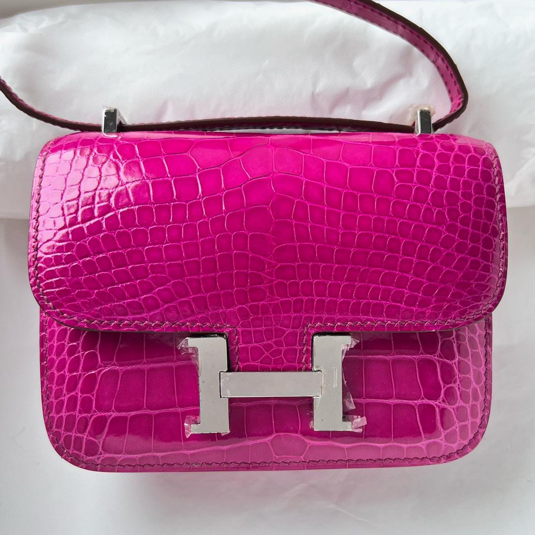 Hermès Constance Mini 14cm Shiny Alligator Crocodile J5 Rose Sheheraradez