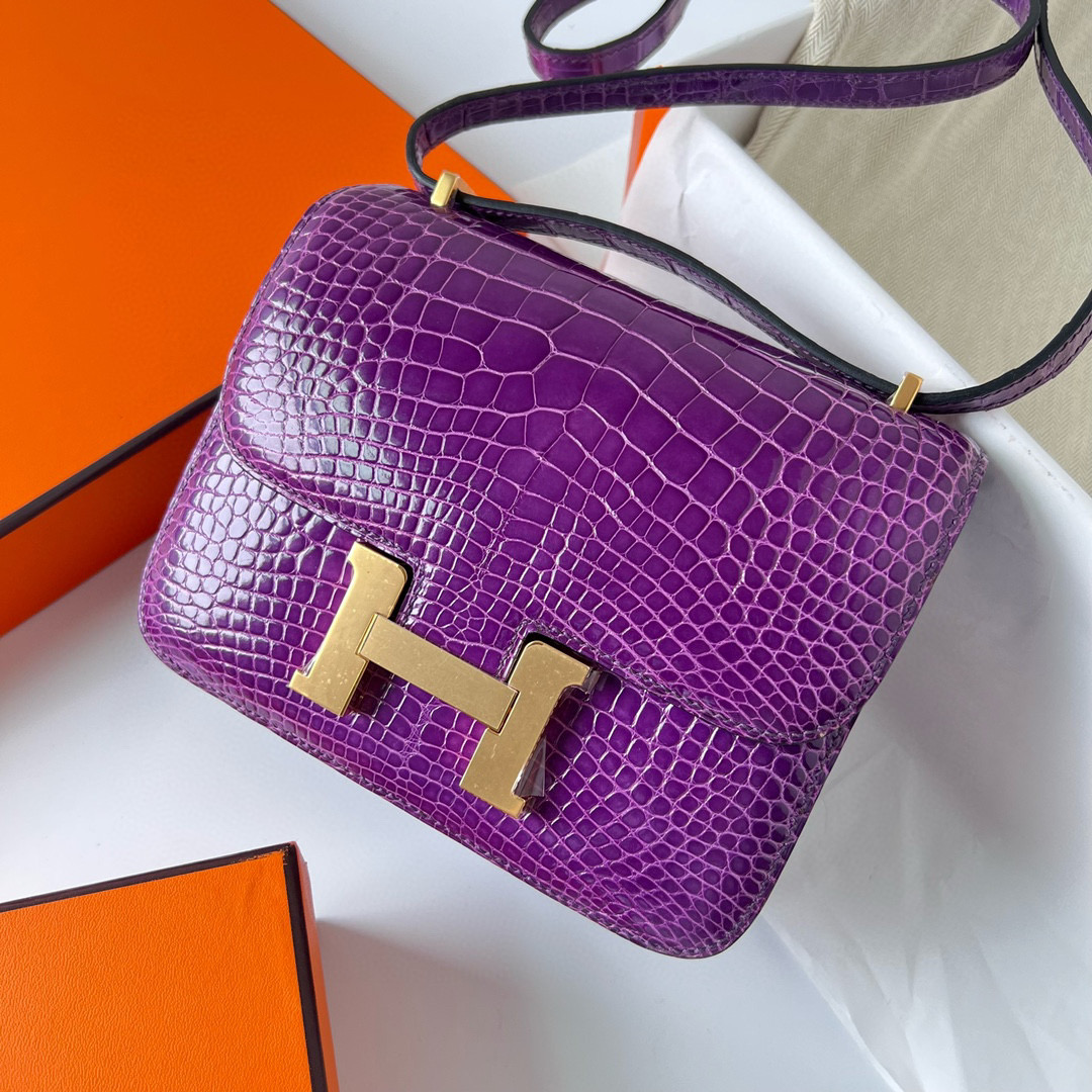 愛馬仕康康原價是多少 Hermès Constance 18 Shiny Alligator Crocodile Crocus