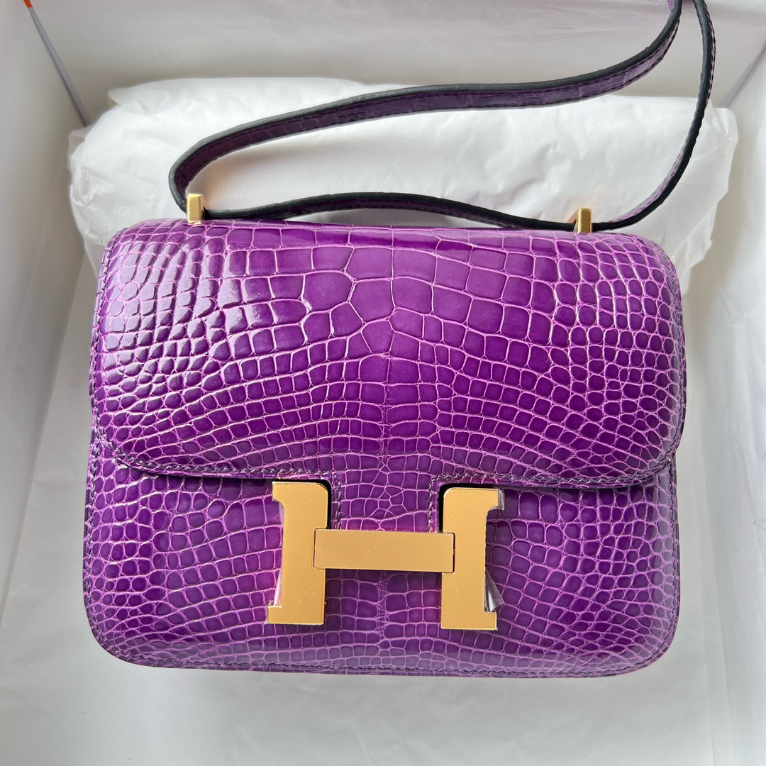 愛馬仕康康原價是多少 Hermès Constance 18 Shiny Alligator Crocodile Crocus