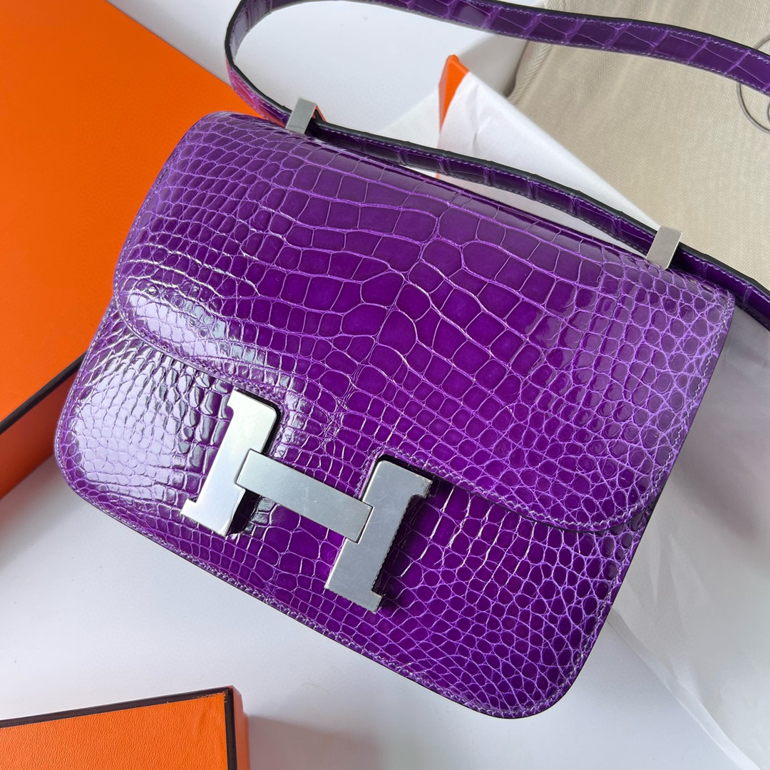 Hermès Constance 24cm Shiny Alligator Crocodile CK5L ultraviolet