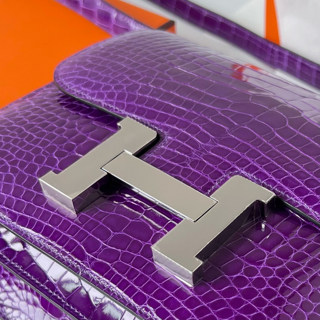 Hermès Constance 24cm Shiny Alligator Crocodile CK5L ultraviolet