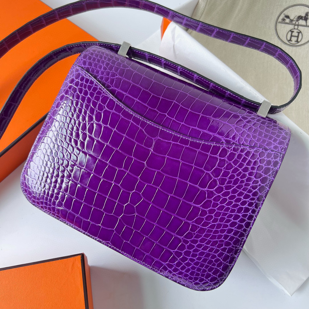 Hermès Constance 24cm Shiny Alligator Crocodile CK5L ultraviolet