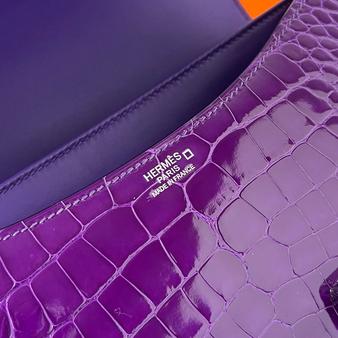 Hermès Constance 24cm Shiny Alligator Crocodile CK5L ultraviolet