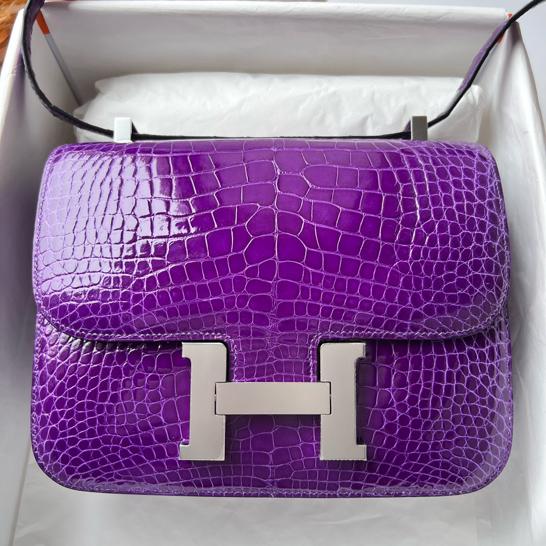 Hermès Constance 24cm Shiny Alligator Crocodile CK5L ultraviolet