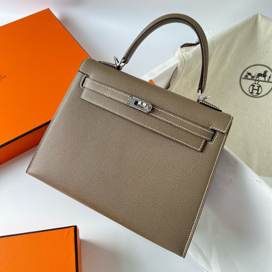 Hermès Kelly Depeche 25 Etoupe Togo With Silver Hardware - AG Concierge Fzco