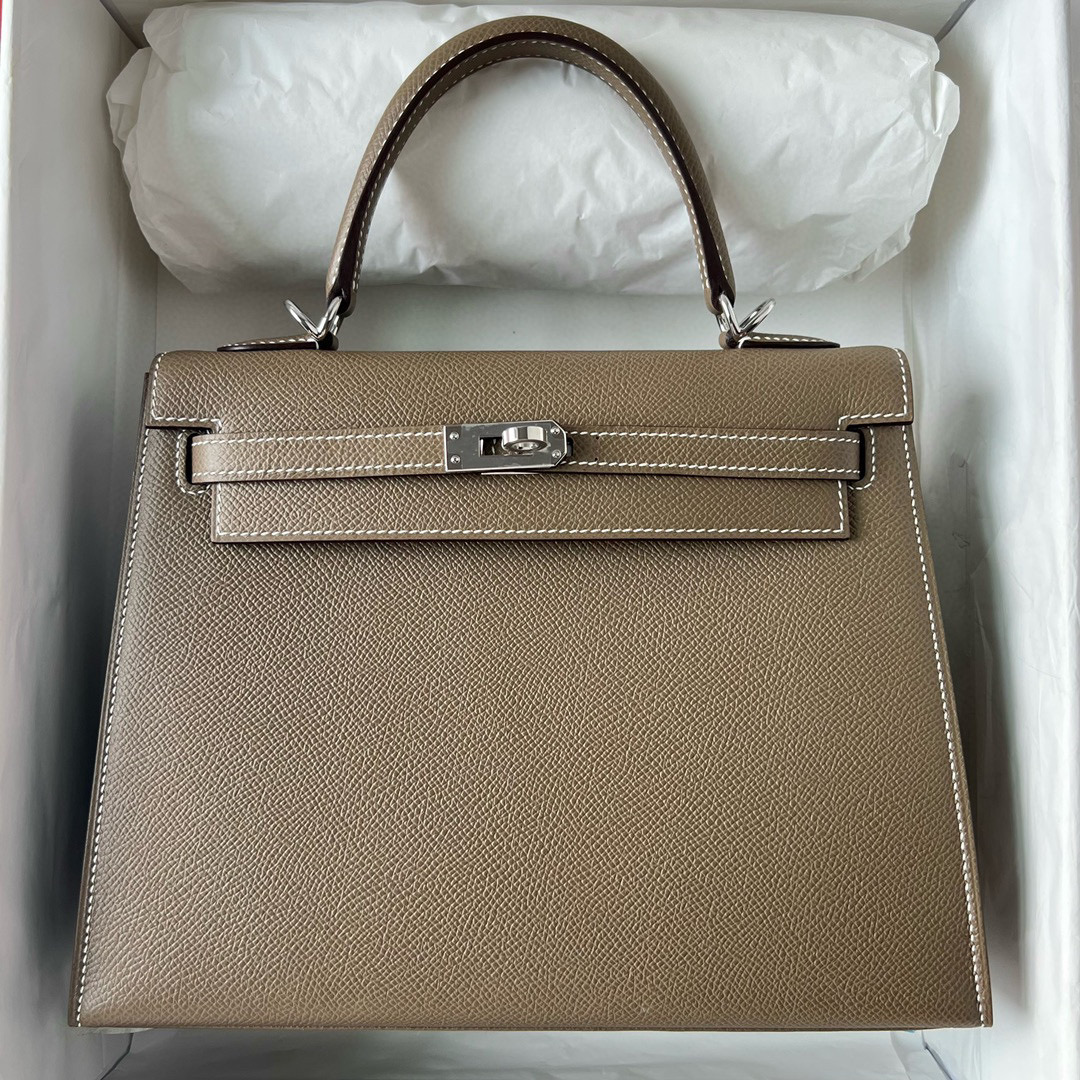 愛馬仕 Hermès Kelly 25 Epsom CK18 Etoupe 大象灰 Silver Hardware