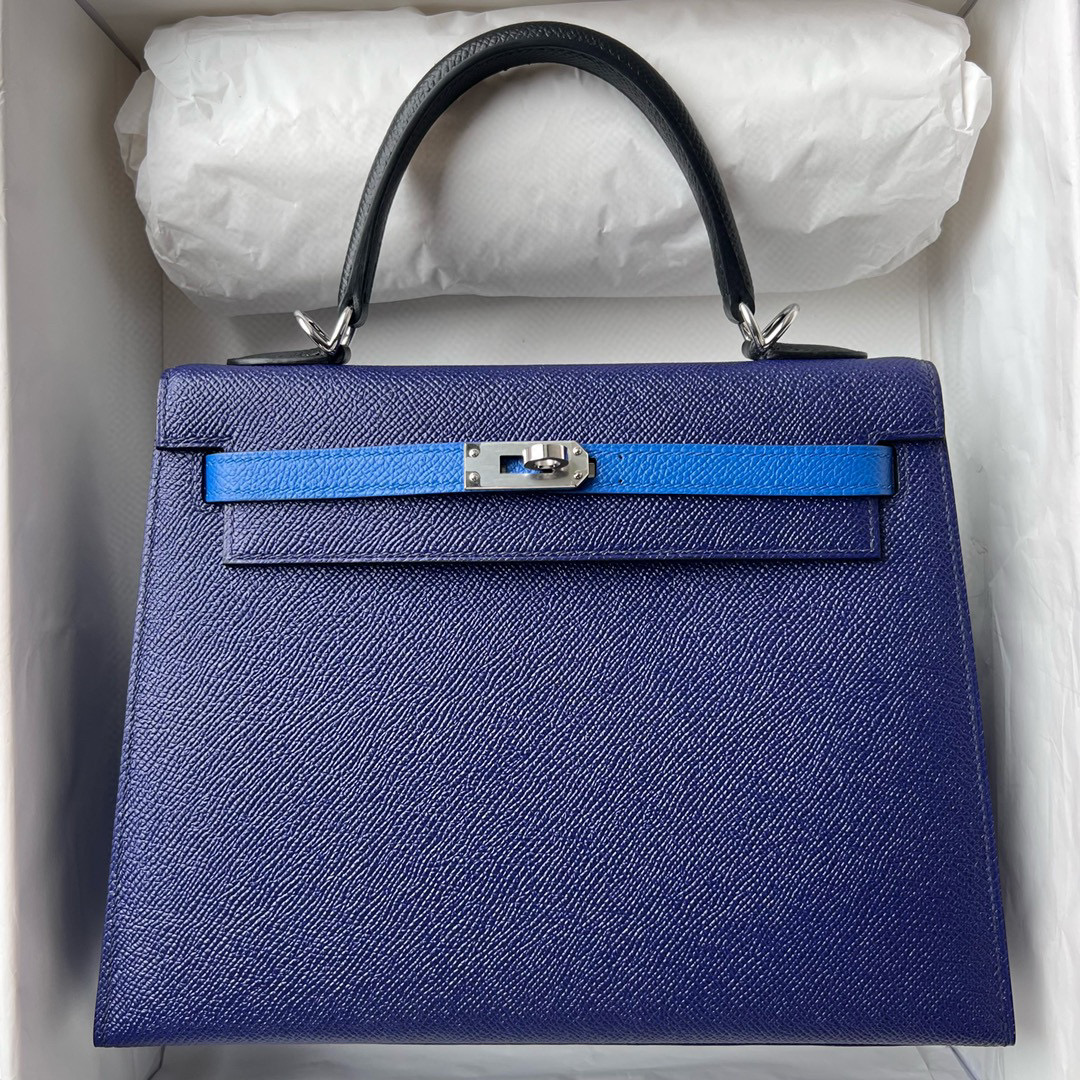 愛馬仕凱莉包 Hermès Kelly 25 HSS 三拼色 Epsom 寶石藍/法國藍/黑色