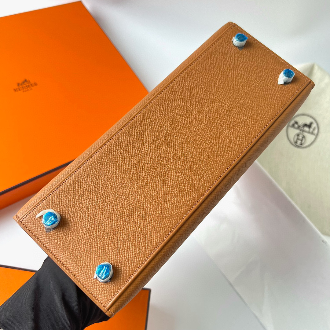 Hermes Kelly 25cm HSS 三拼色 Epsom金棕色/奶油白/黑色內拼 Bleu Saphir 寶石藍