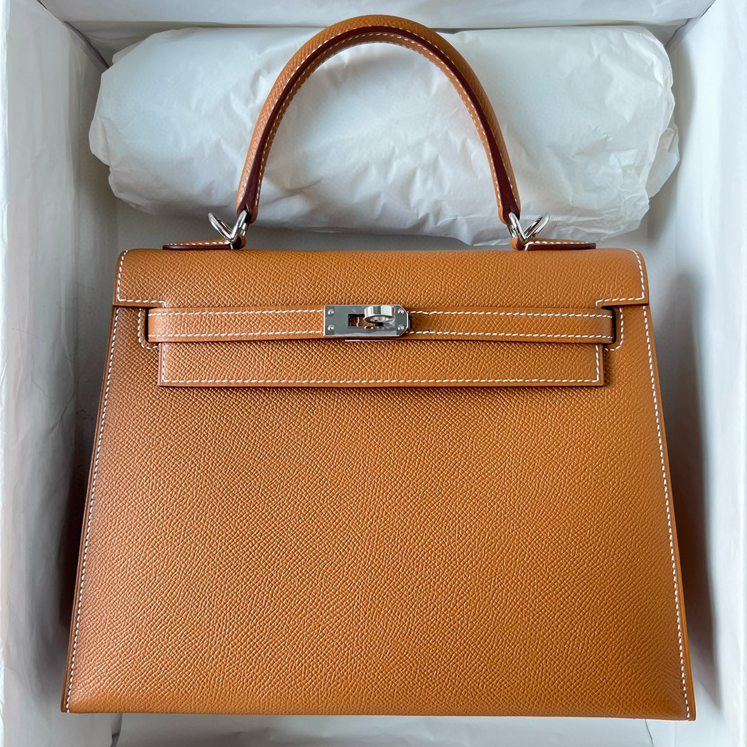 愛馬仕凱莉包25斜挎包 Hermès Kelly 25 Epsom Gold 金棕色 Silver Hardware