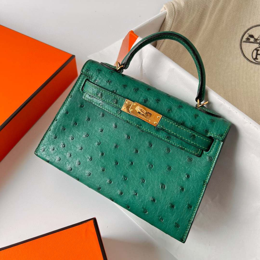 Hermès Kelly 20 Mini II Sellier Ostrich 進口KK鴕鳥皮 U4 Vert Verigo 絲絨綠