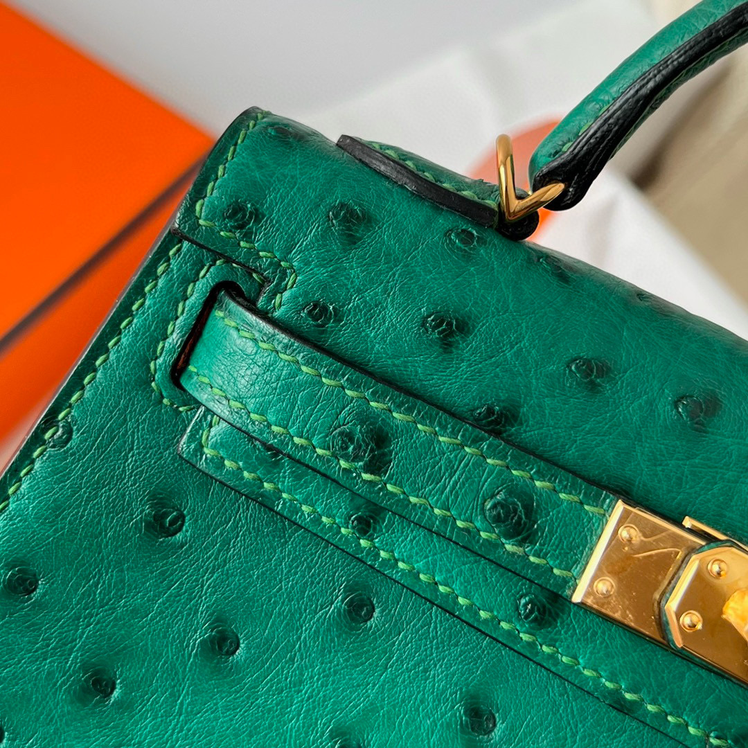 Hermès Kelly 20 Mini II Sellier Ostrich 進口KK鴕鳥皮 U4 Vert Verigo 絲絨綠