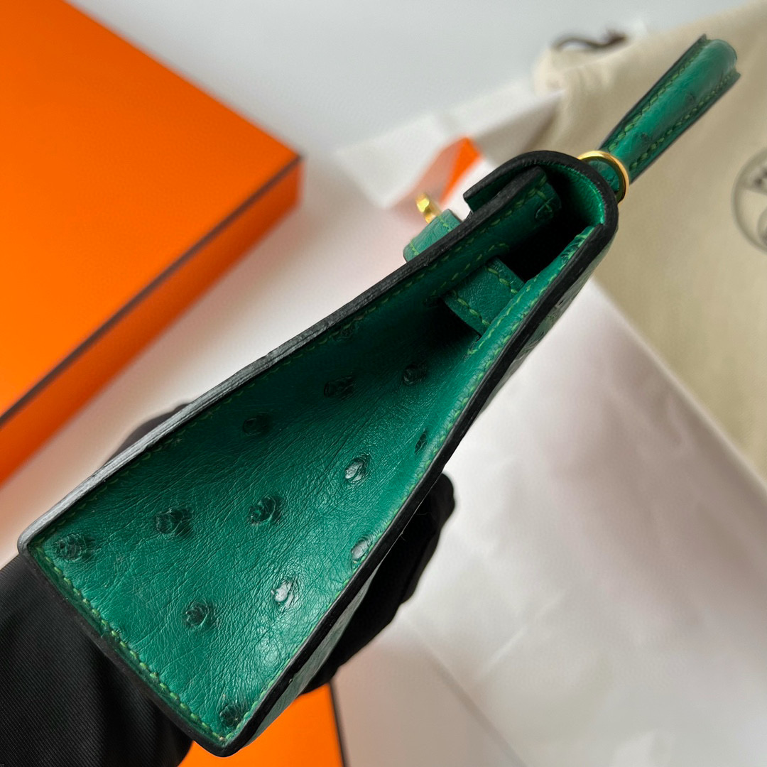 Hermès Kelly 20 Mini II Sellier Ostrich 進口KK鴕鳥皮 U4 Vert Verigo 絲絨綠