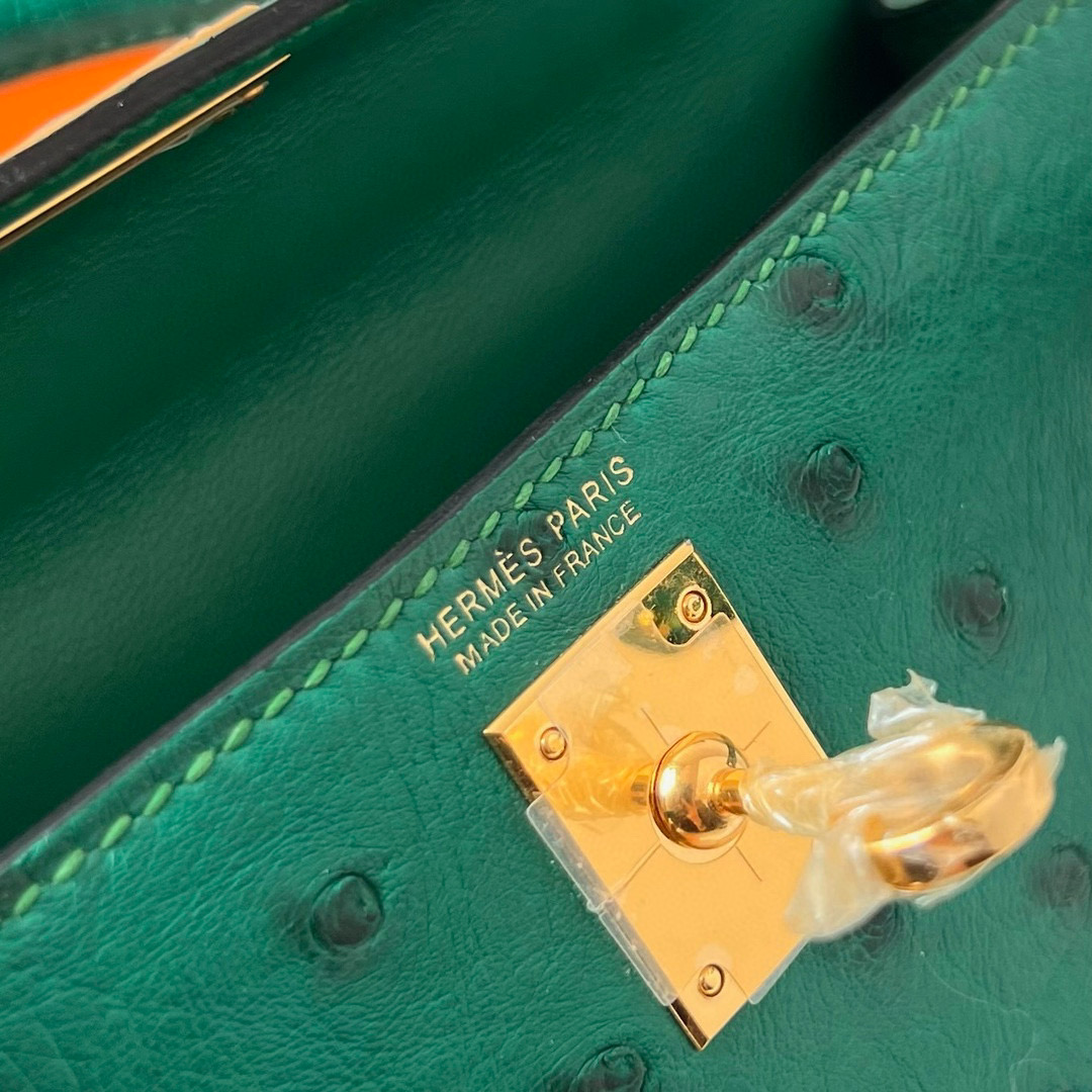 Hermès Kelly 20 Mini II Sellier Ostrich 進口KK鴕鳥皮 U4 Vert Verigo 絲絨綠